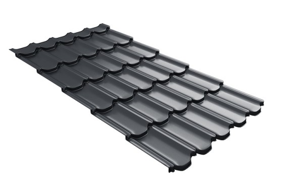 Металлочерепица квинта плюс с 3D резом 0,5 Quarzit PRO Matt RAL 7024 мокрый асфальт купить в Химках